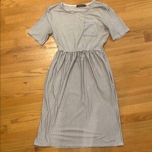 Merokeety Black & White Striped Casual Raglan Sleeve Midi Sundress with Pockets